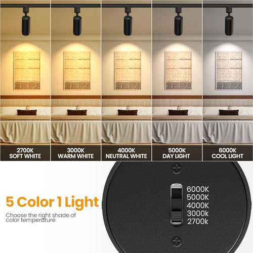 6-Light 5-Color Zoomable LED Track Lighting Kit with 6.6FT H Type Track Lighting Rail Black