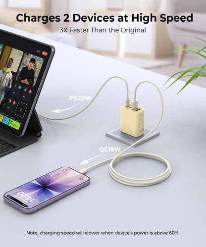 2 Pack] USB Fast Charging Block (2Pack Soft Yellow / 40W)