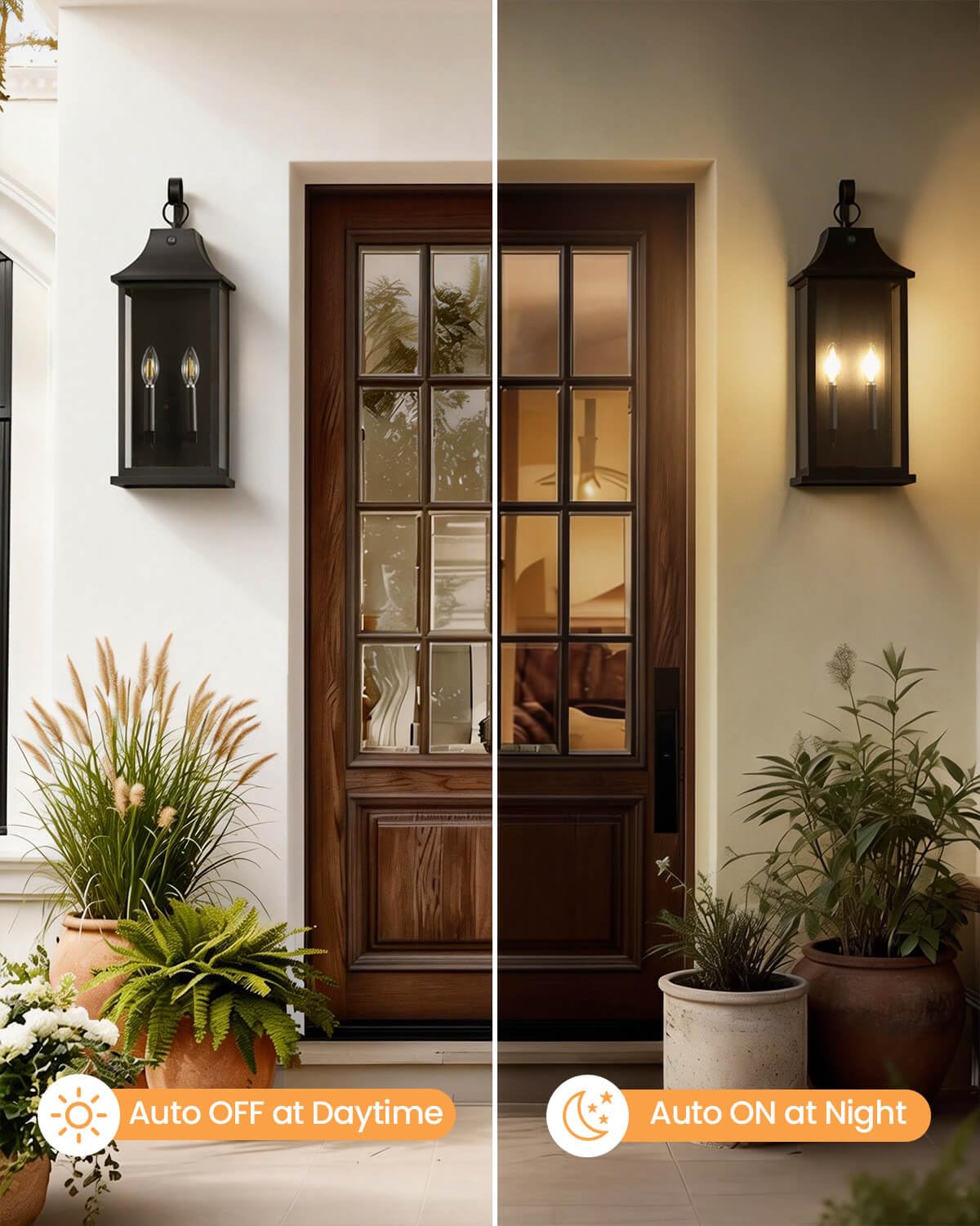22" Large Outdoor Lantern Lights Dusk to Dawn 2 Pack (Black / 22 Inch)