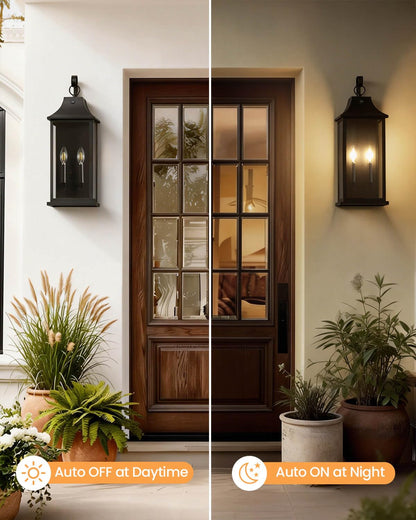 22" Large Outdoor Lantern Lights Dusk to Dawn 2 Pack (Black / 22 Inch)