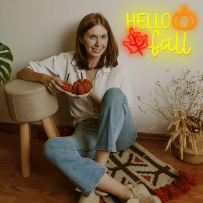 Hello Fall Neon Sign Dimmable Autumn Led Neon Lights With Maple Leaf for Wall Decor