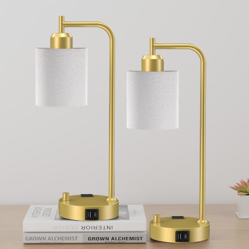 Industrial Table Lamps with Linen Shade