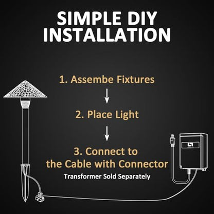 Pathway Lights Low Voltage Outdoor Landscape Lighting 1W 60 Lumen 3100K 12V AC Path Lights Warm White Light with Connector Spike Stake for Garden Yard Driveway Lawn