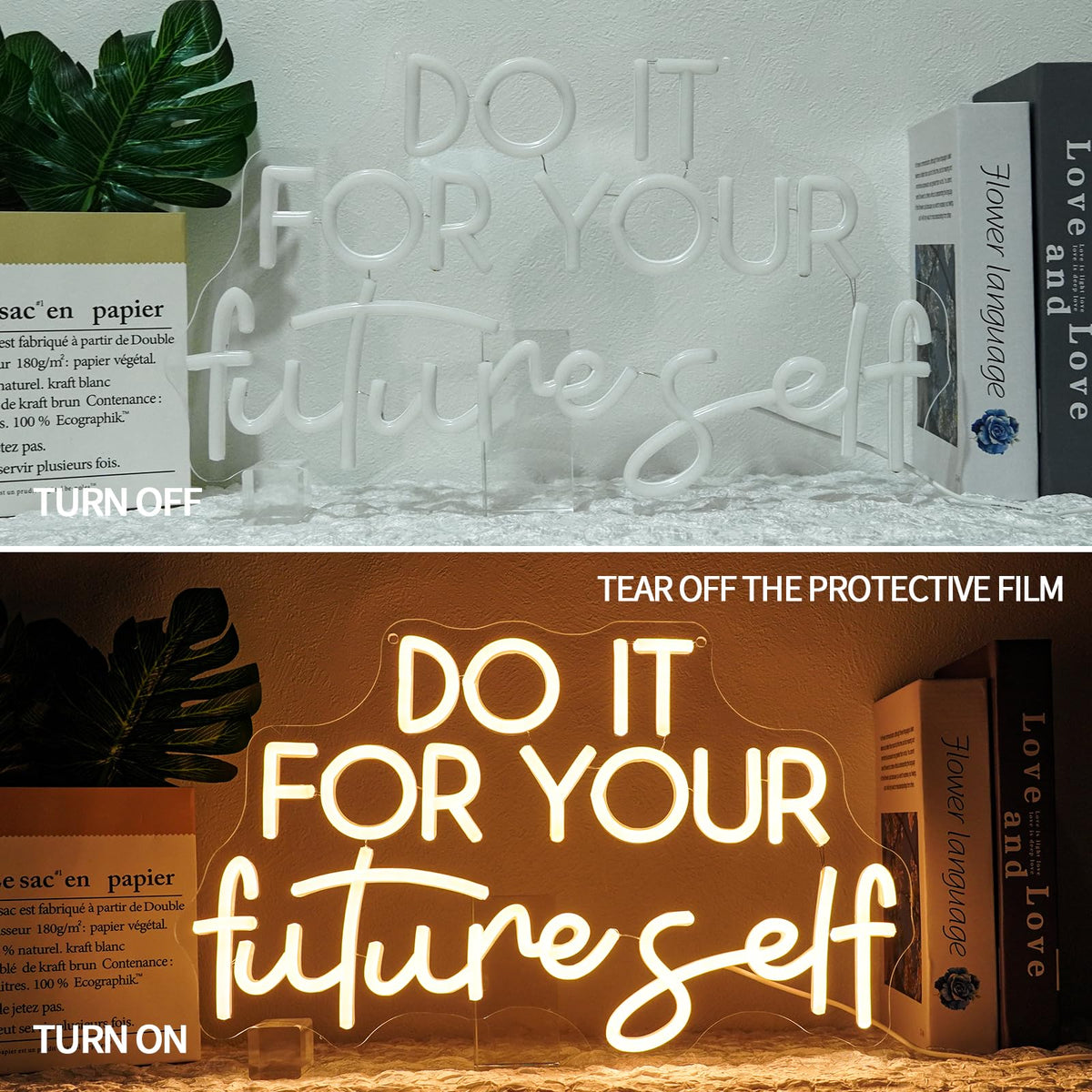Do It For Your Future Self Neon Sign for Classroom Dimmable Positive Neon Light for Wall Decor Motivational Quote Led Sign for Kids' Room Living Room Art Decor Gift for Kid 16.5" x 10.2" (Do it for your future self)