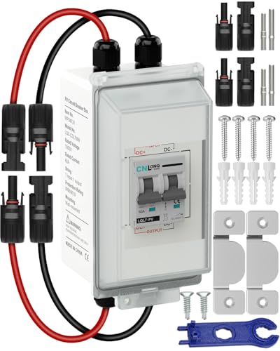CNLONQ Solar Panel Disconnect Switch 20A~63A 1000V DC PV Circuit Breaker IP66 Waterproof with PV Connector and Install Hook for Outdoor Home Solar Panel Systems