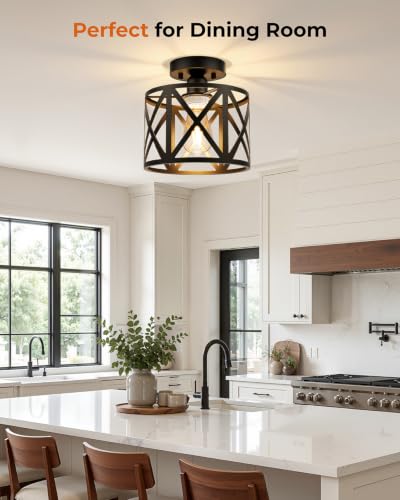 Farmhouse Semi Flush Mount Ceiling Light Fixture E26 Black