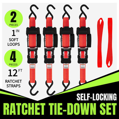 Retractable Ratchet Straps (Red / 4pack)