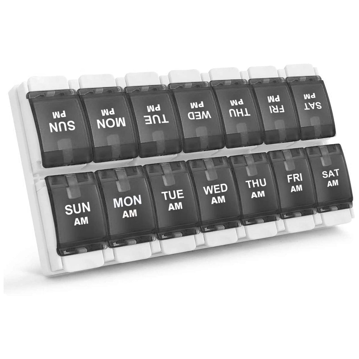 AM PM Weekly 7 Day Pill Organizer (Black (1 Pack))