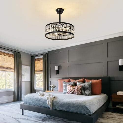 Caged Ceiling Fan with Lights and Remote 20 Inch Gold Crystal Fandelier Ceiling Fan Modern Farmhouse Chandelier Fan Light
