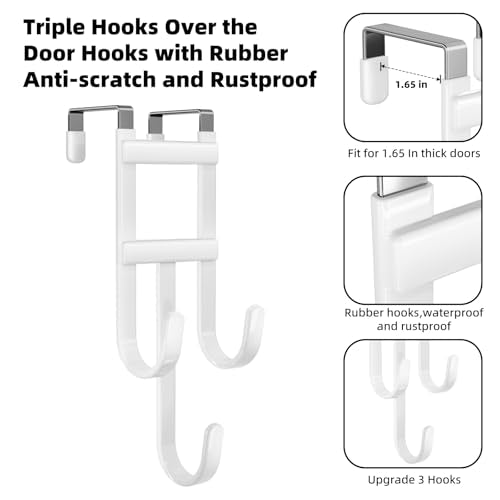 2 Packs Over the (White / Long hooks-2 Packs Fit 1 1/2" Interior Door)