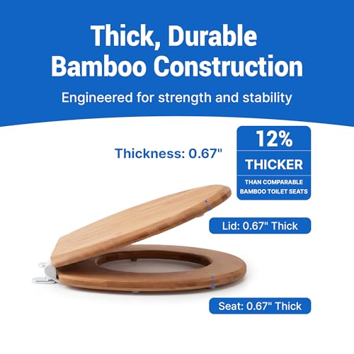 Bamboo Toilet Seat with HushMotion Soft Close and Magnetic Quick