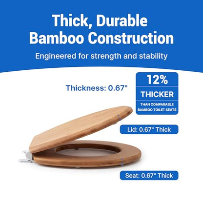 Bamboo Toilet Seat with HushMotion Soft Close and Magnetic Quick