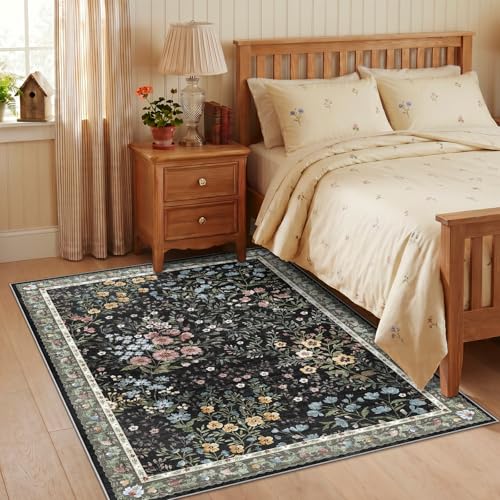 Washable Living Room Area Rug 5x7 (Black / 5x7)