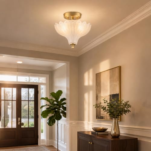 Glass Ceiling Light Semi Flush Mount Textured Glass Shade