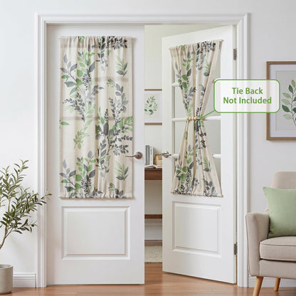 Floral Linen French Door Curtains 40 inch Long 2 Panels for Front Door Light Filtering Privacy Semi Sheer Window Curtains with Rod Pocket (B-green / 24"W x 40"L (Pack of 2))