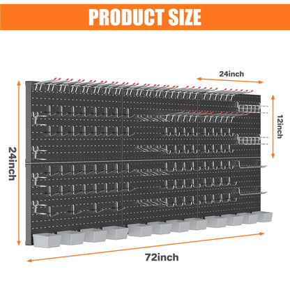 Garage Tools Organizer Boards Kit with Hooks (Black)