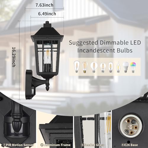 16" Motion Sensor cOutdoor Wall Light Fixtures (11-BK-MA)