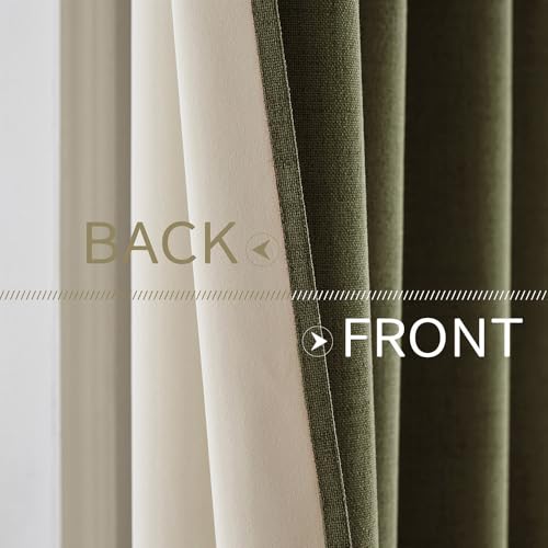 100% Blackout Linen Curtains for Bedroom 52x54 Light Olive Green (Light Olive Green / 52"W x 54"L (Pack of 2))