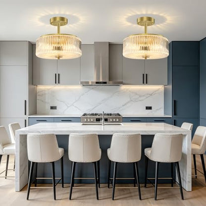 Ribbed Glass Semi Flush Mount Ceiling Light