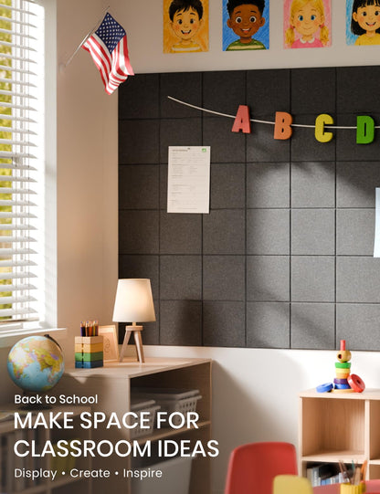 Felt Bulletin Board & Cork Board Alternative 36'' x 24'' (Charcoal Gray / 4-compartment 6-pack)
