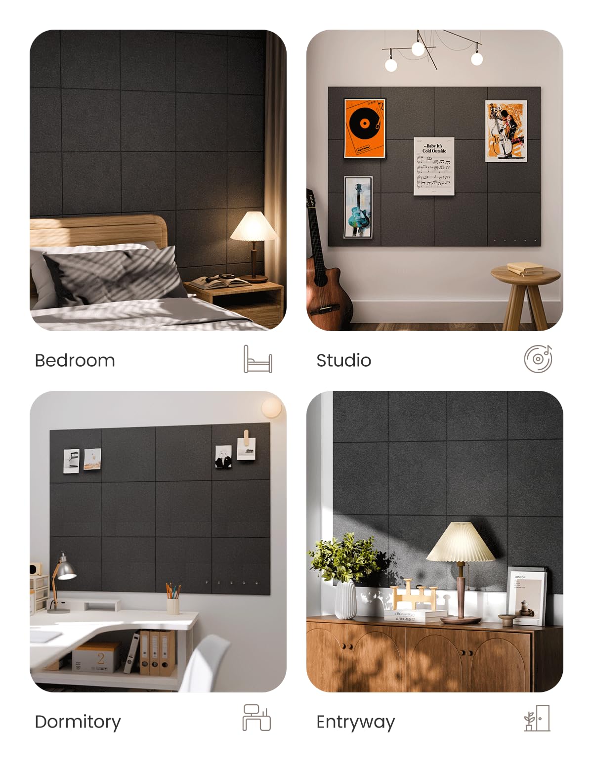 Felt Bulletin Board & Cork Board Alternative 48'' x 36'' (Charcoal Gray / Solid tile 12-pack)