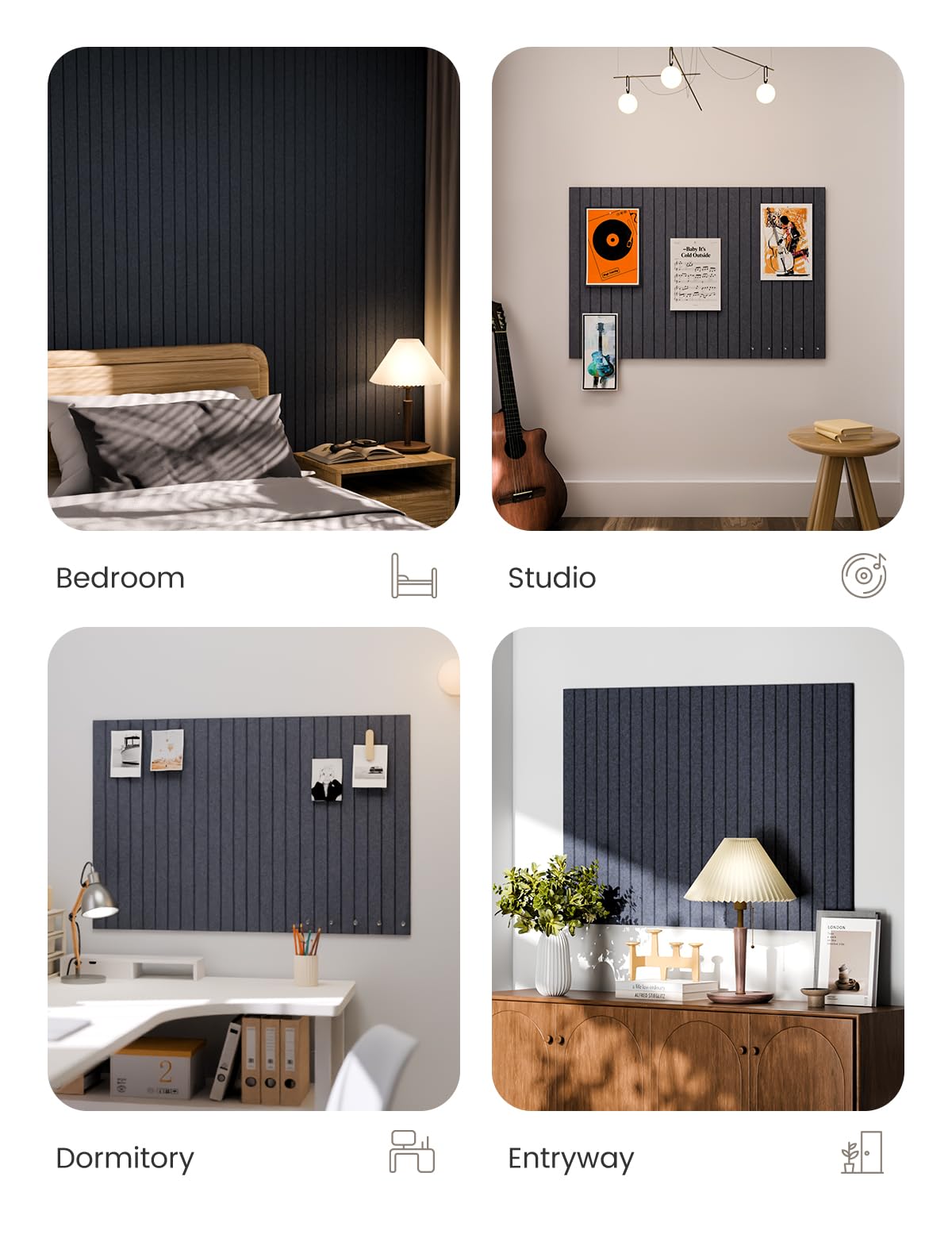 Felt Bulletin Board & Cork Board Alternative 36'' x 24'' (Navy Blue / Fine-stripe 6-pack)
