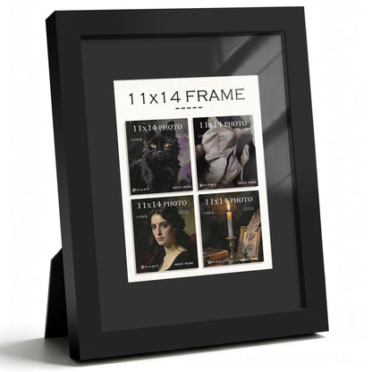 11x14 Black Wooden Picture Frame (Black Frame Black Mat / 11x14)