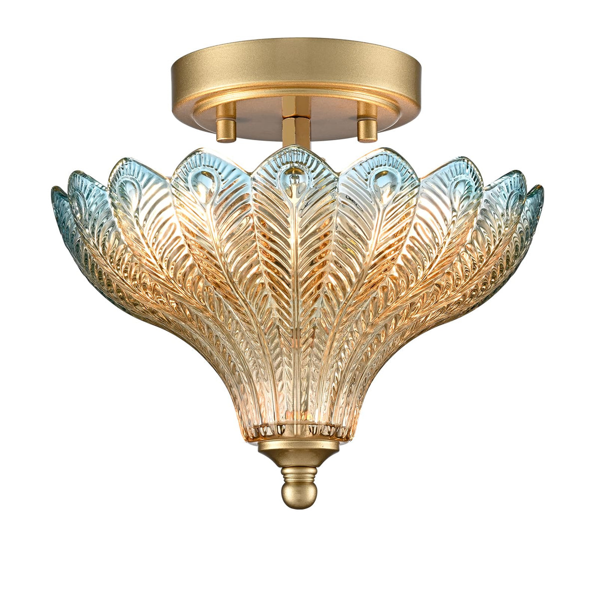 Luxury Gold Semi Flush Mount Ceiling Light Blue & Amber Shade (Gold-Blue & Amber / 9.84"W)