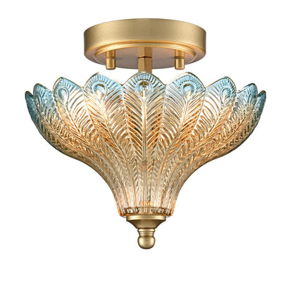 Luxury Gold Semi Flush Mount Ceiling Light Blue & Amber Shade (Gold-Blue & Amber / 9.84"W)