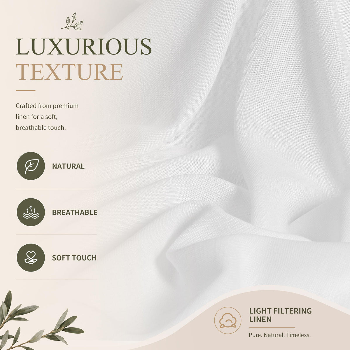 White Linen Curtains 102 Inches Long for Living Room 2 Panels (White / 52"W x 102"L (Pack of 2))