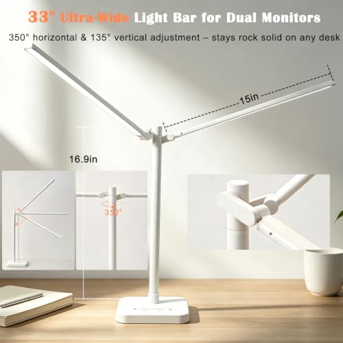Desk Lamp for Office Home Dual Head 24W Swing Arm Reading Table Lamp