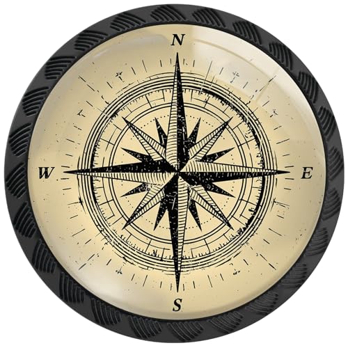4 Pack Retro Nautical Compass Cabinet Knobs for Kitchen Bathroom