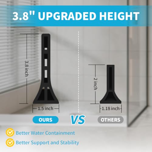 3.8'' High Shower Threshold Water Dam 39 Inch Collapsible Self Adhesive Shower Water Splash Guard Shower Water Blocker Wet and Dry Separation for Bathroom