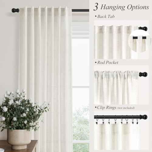 Natural Linen Curtains 92 Inches Long for Living Room 2 Panels (Natural / 52"W x 92"L (Pack of 2))