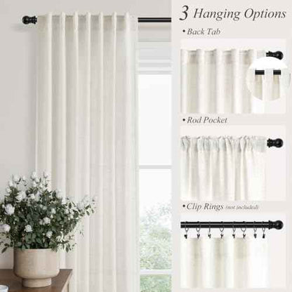 Natural Linen Curtains 92 Inches Long for Living Room 2 Panels (Natural / 52"W x 92"L (Pack of 2))