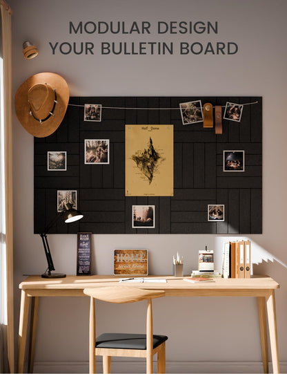 Felt Bulletin Board & Cork Board Alternative 36'' x 24'' (Black-1 / Bold-stripe 6-pack)