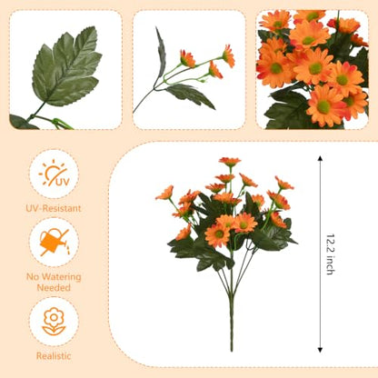 12 Bundles Fake Dasiy Artificial Mums Flowers for Outdoors Decoration (Orange)