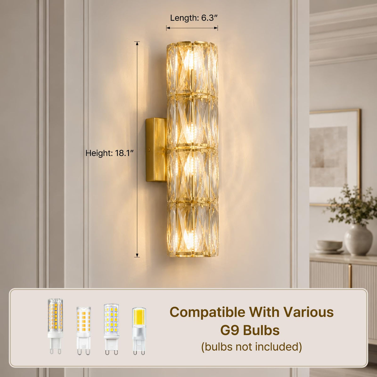 Gold Crystal Wall Sconces Mid (Gold Cylindrical)