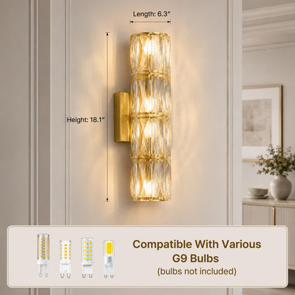 Gold Crystal Wall Sconces Mid (Gold Cylindrical)