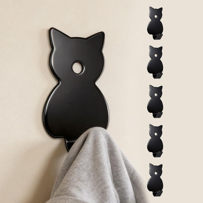 Stainless Adhesive Shower Hooks for Bathroom (Black - Cat)