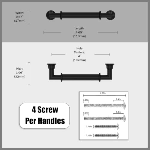 5 Pack Matte Black Cabinet Pulls 4 Inch (4" Hole Center / Matte Black)