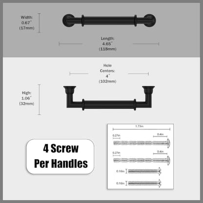 5 Pack Matte Black Cabinet Pulls 4 Inch (4" Hole Center / Matte Black)
