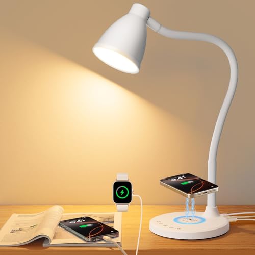 Desk Lamp for Home Office with USB C Charging Ports Wireless Charger