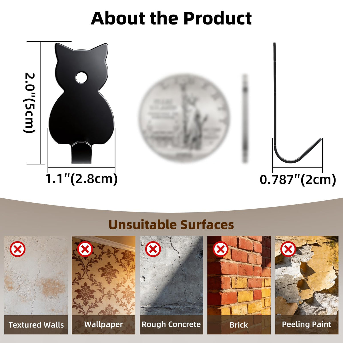 Stainless Adhesive Shower Hooks for Bathroom (Black - Cat)