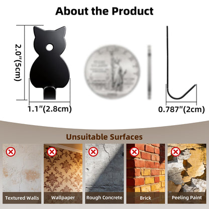 Stainless Adhesive Shower Hooks for Bathroom (Black - Cat)