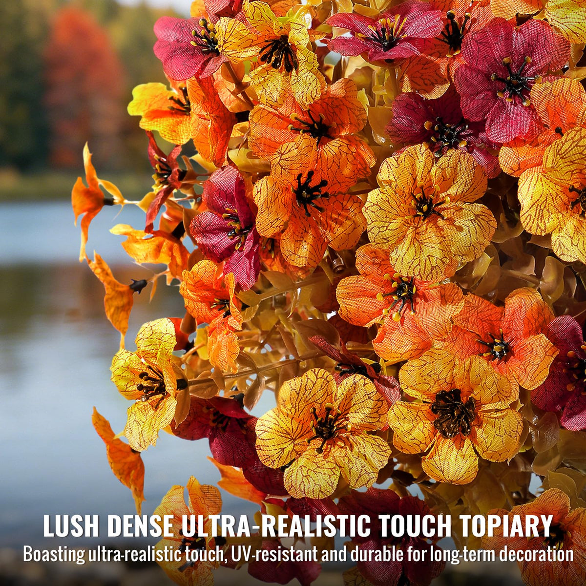 8Pcs Artificial Topiary Ball Flowers for Outdoors Planters Decor (Orange Yellow Brown)