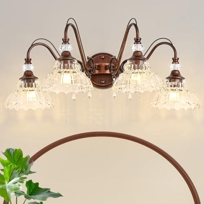 Bathroom Vanity Light Fixture with Floral Glass Shade