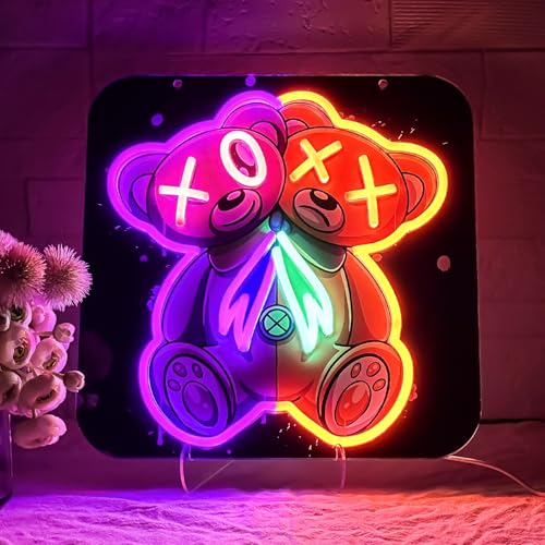 Split Color Teddy Bear Neon Sign
