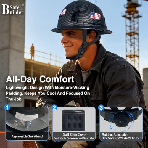 Type II Full Brim Hard Hats ANSI&CSA Approved Vented Carbon Pattern Top and Sides