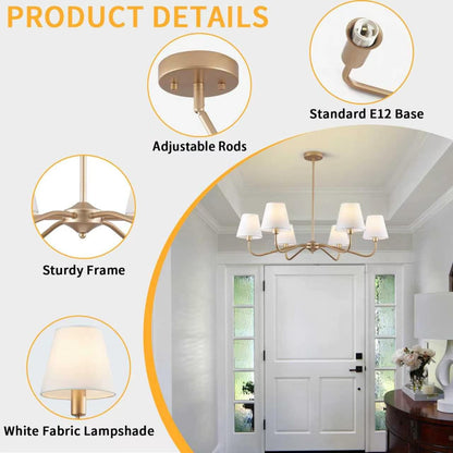 6 Light Gold Chandelier for Dining Room Light Fixture (Gold)